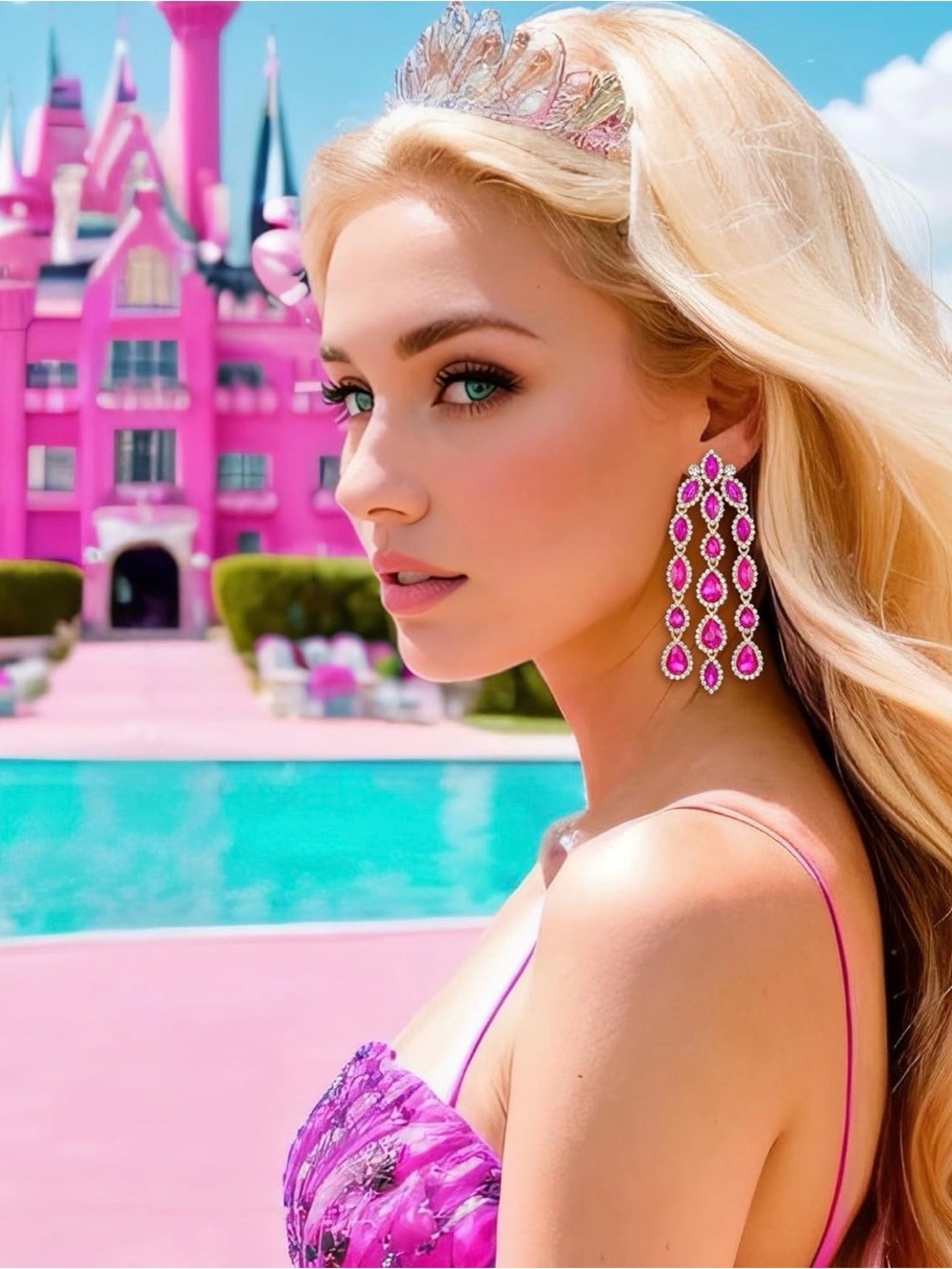 Fuchsia Teardrop Cascade Earrings - Women's Jewelry - Picture 4 of 6